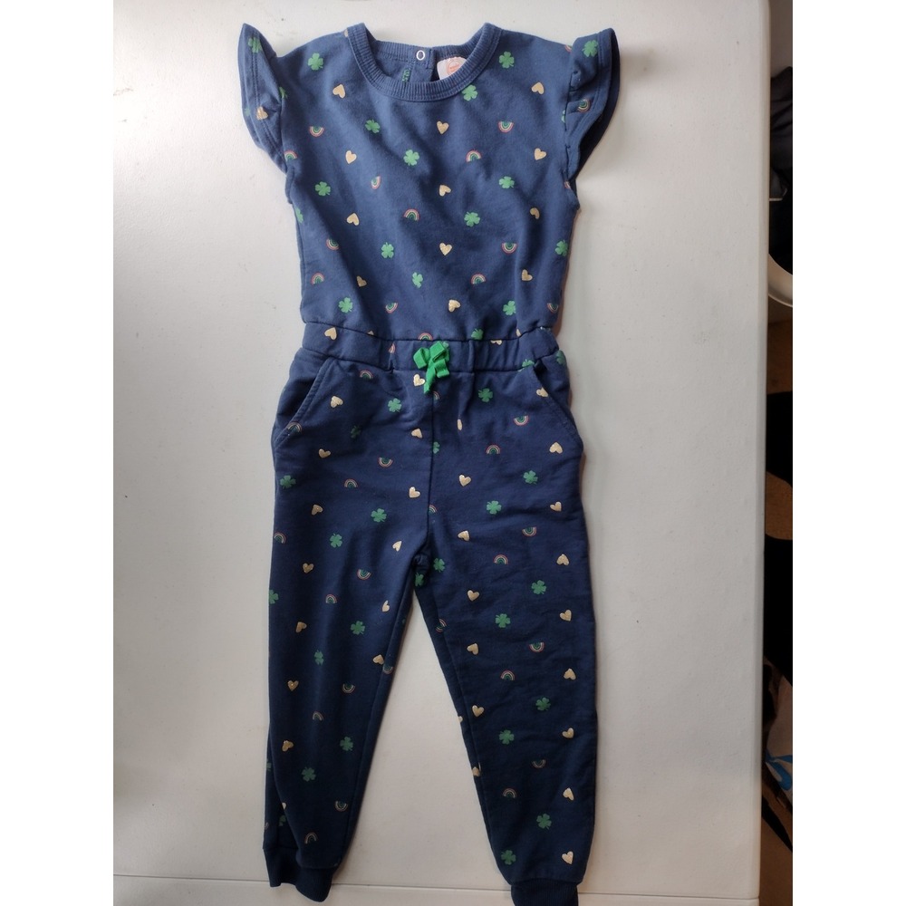 4T wonder nation Navy Blue Jumpsuit with Green and Cream Accents